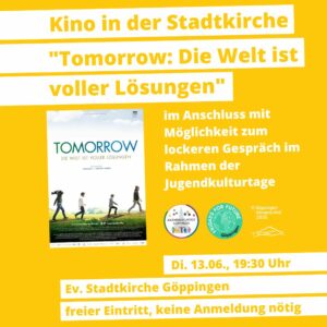 Read more about the article Kino in der Stadtkirche „Tomorrow: Die Welt ist voller Lösungen“